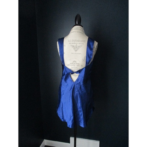 Josie Natori Blue Low Cut V Neck Bow Detail Chemise Lingerie Dress Size Medium - Picture 8 of 8